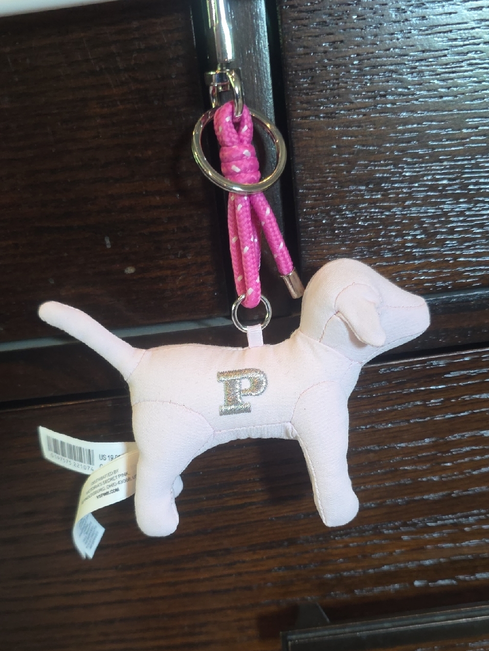 PINK Victoria's Secret Light Pink Dog Keychain Charm with Silver 'P'